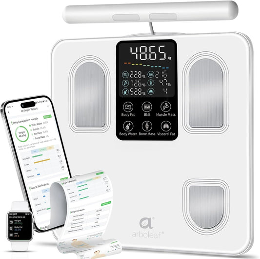 arboleaf Scale for Body Weight, Smart Scale with BMI, Body Fat, Muscle Mass, 26 Metrics Full Body Composition Analyzer, 8-Electrode High Precision Digital Bathroom Scale, Bluetooth Sync, White