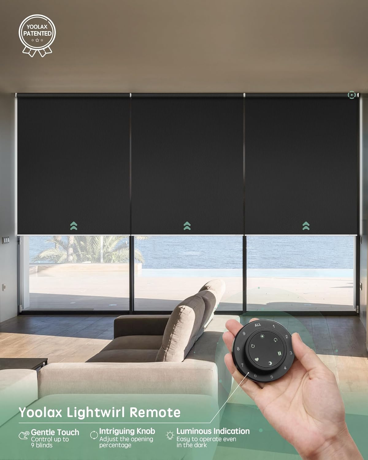 Yoolax Smart Coupled Roller Shades Compatible with Alexa Google, Motorized Blinds with Remote Blackout Coupled Roller Shades for X-Large Windows, Custom Size (XL Coupled-Vinyl Dark Gray)