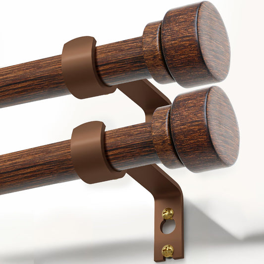 2 Pack Antique Redwood Grain Curtain Rods for Windows 72 to 144 Inches 1" Diameter Heavy Duty Window Curtain Rod Adjustable with Solid Finials for Living Room Bedroom Kitchen Farmhouse Outdoor