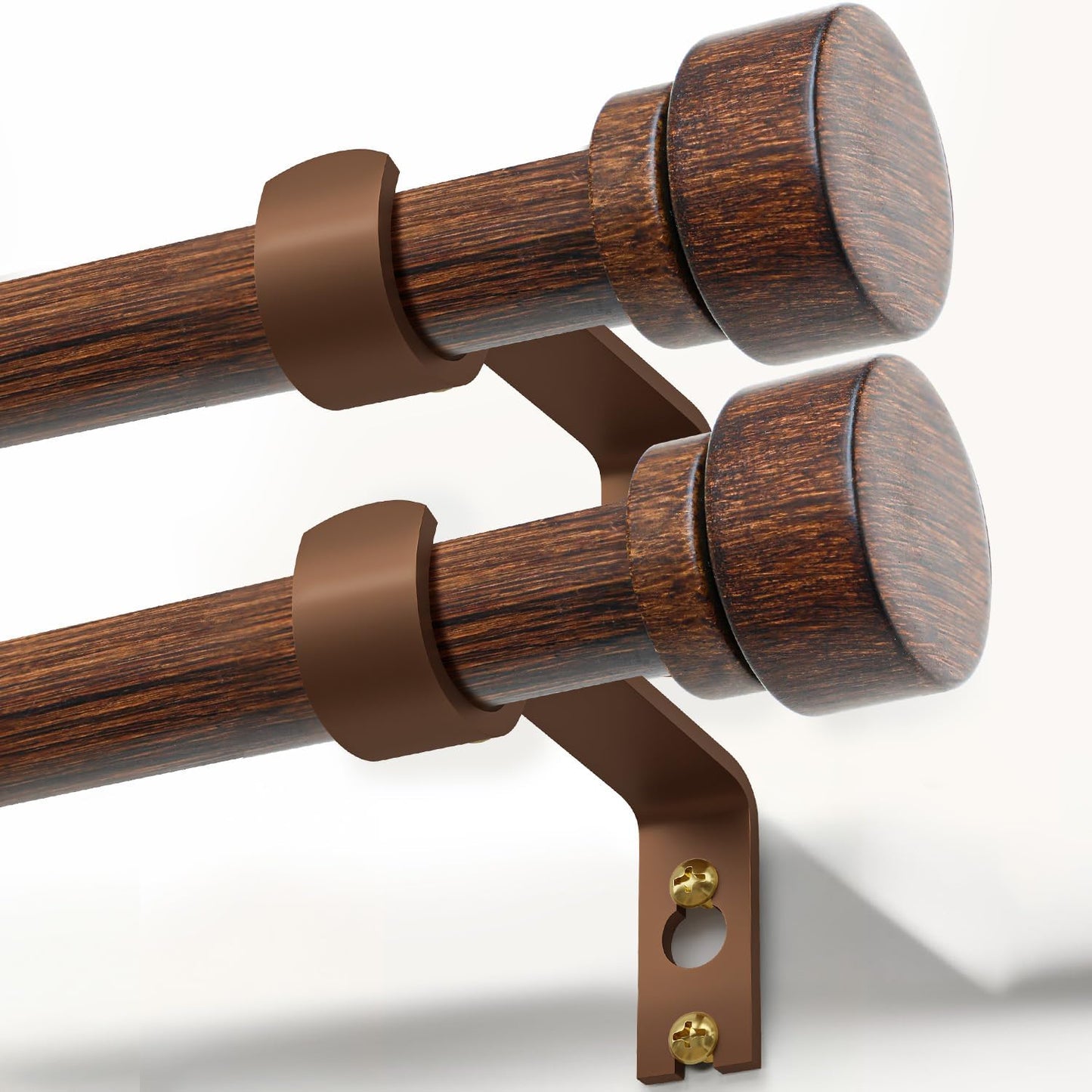 2 Pack Antique Redwood Grain Curtain Rods for Windows 66 to 120 Inches 1" Diameter Heavy Duty Window Curtain Rod Adjustable with Solid Finials for Living Room Bedroom Kitchen Farmhouse Outdoor