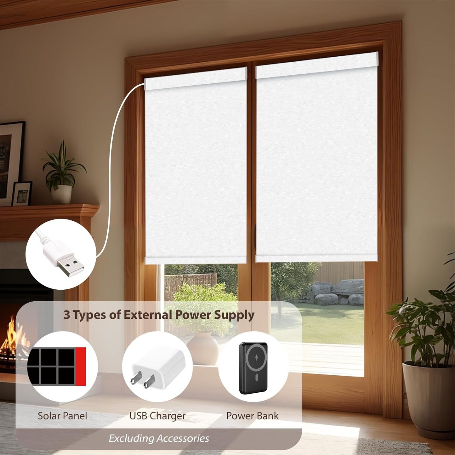 Motorized Roller Blinds with Remote, 100% Blackout Automatic Roller Shades for Bedroom, Bathroom, and Living Room, Customized Size, Moonlight White