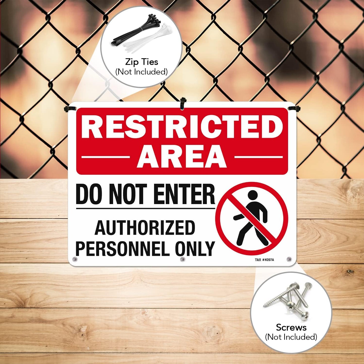 T&R Large Restricted Area Do Not Enter Authorized Personnel Only Sign - 4 Pack - 14 x 10 Inches Rust Free .040 Aluminum - UV Protected, Waterproof, Weatherproof and Fade Resistant - 6 Pre-drilled Holes