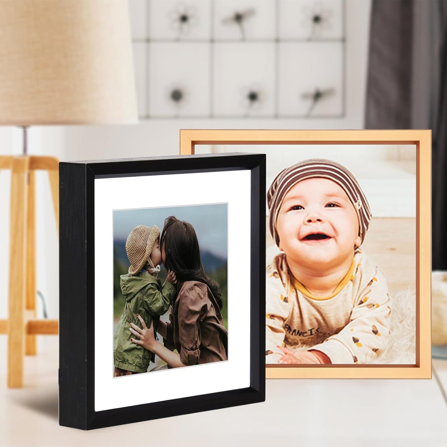 5x5 Picture Frame, Black Metal Photo Frames with HD Glass, Fits 4x4 with Mat or 5 x 5 without Mat, Display for Wall and Table, 3 Pack