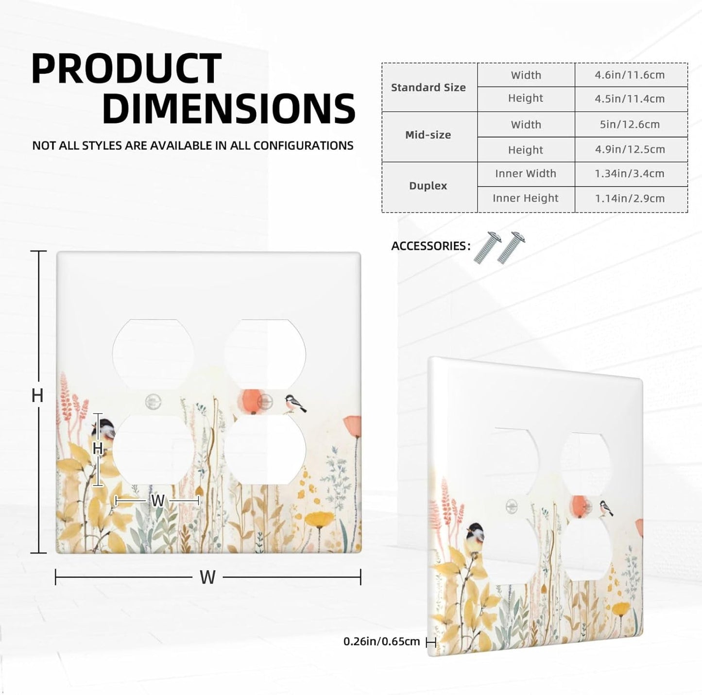 Outlet Covers Colorful Floral Watercolour Cuddly Bird 2 Gang Double Duplex Decorative Light Switch Covers Electrical Wallplates Socket Faceplate For Bed Room Living Room Decor