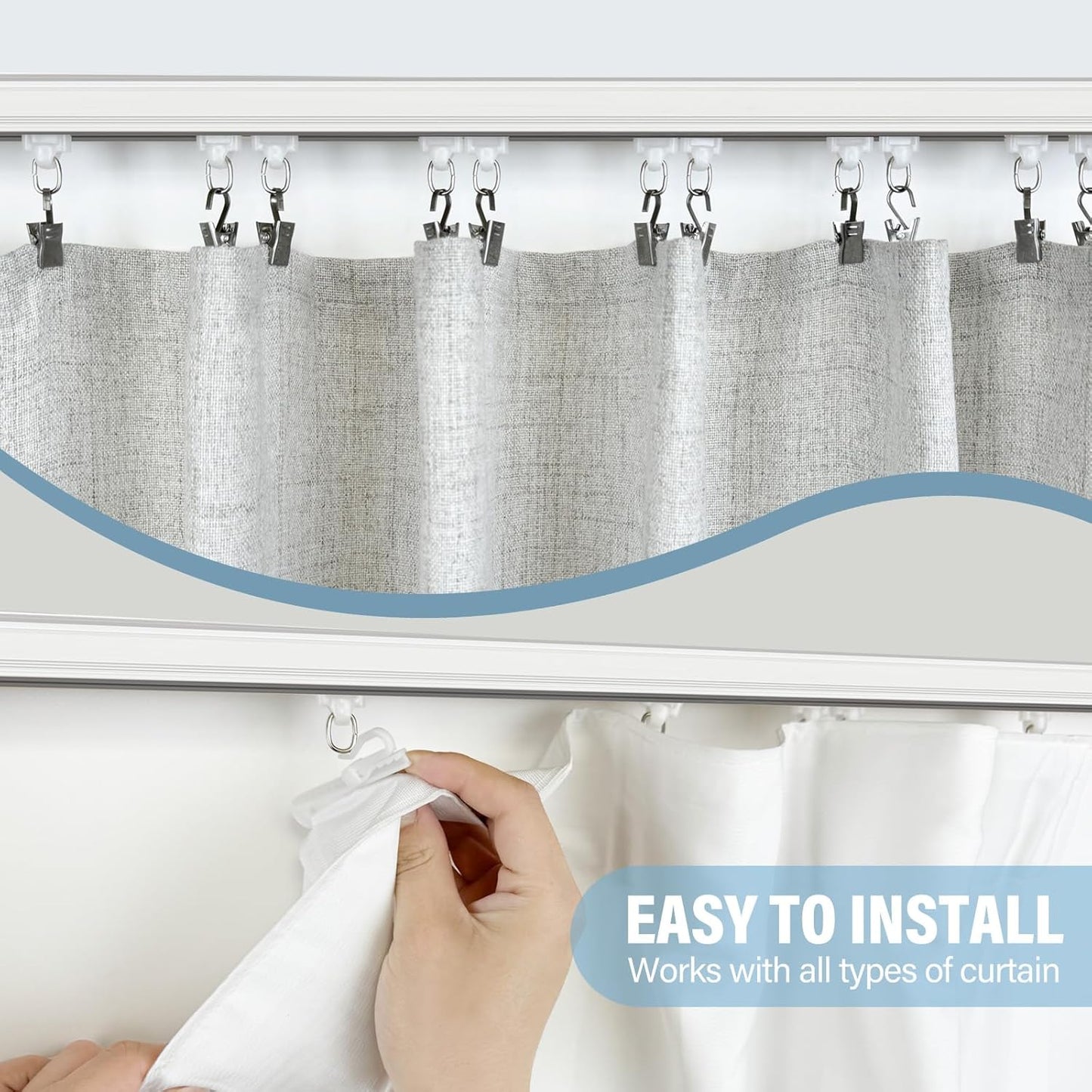 Curtain Track Ceiling Mount heavy duty sliding Curtains Tracks rails Rod System Room Divider with clips 6-9ft White