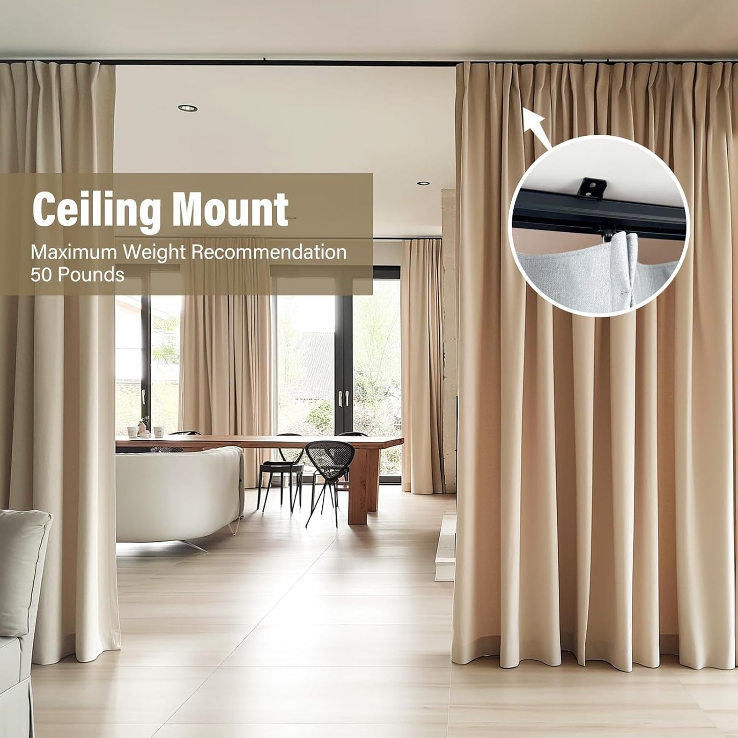 Ceiling Curtain Tracks,Curtain Track Wall Mount,Track Curtains Rod Ceilings Mount Heavy Duty Ceiling Tracks for Curtains Room Divider Rod with Hooks,Black 3-9ft