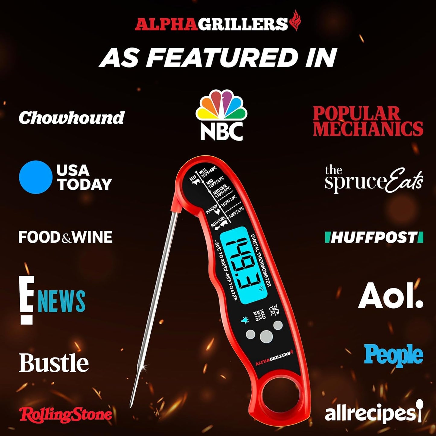 Alpha Grillers Meat Thermometer Digital - Instant Read Food Thermometer for Cooking and Grilling Stocking Stuffers for Men Gifts for Men