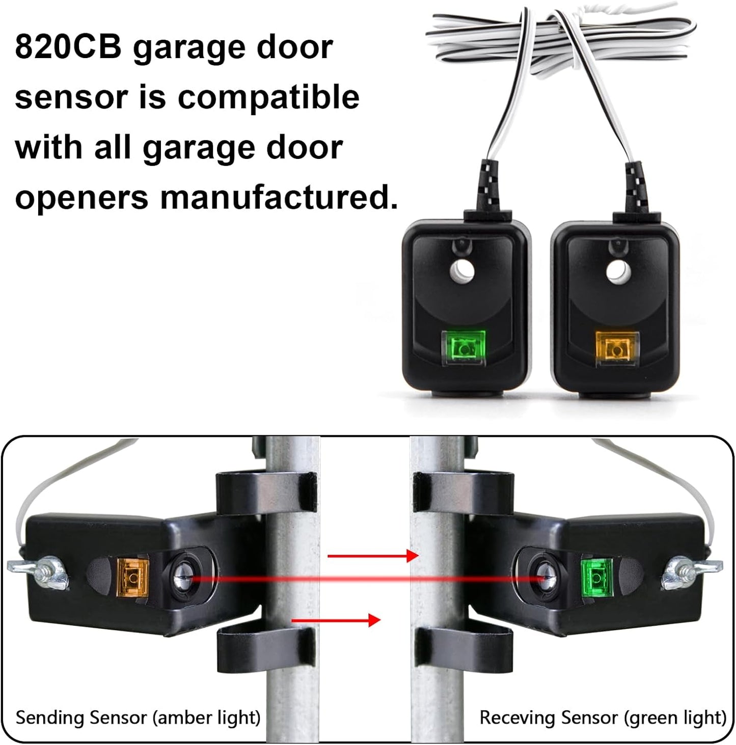820CB Garage Door Sensor, Safety Sensor Kit Compatible with Chamberlain Liftmaster Sears Craftsman Garage Door Opener Made After 1997. Replacement 41A5034 G801CB-P 801CB 041-0136
