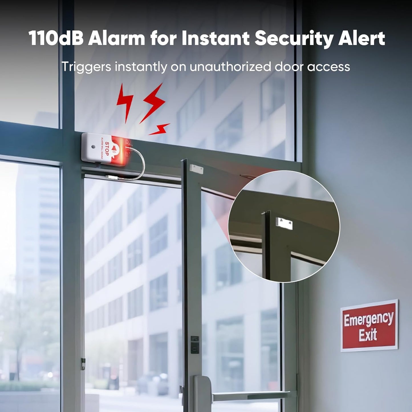Exit Stopper Door Alarm with 110dB Siren,Commercial Emergency Exit Security Device,Battery Powered Magnetic Sensor, Easy Installation,Ideal for Warehouse,Office,Retail,Industrial Exit Safety