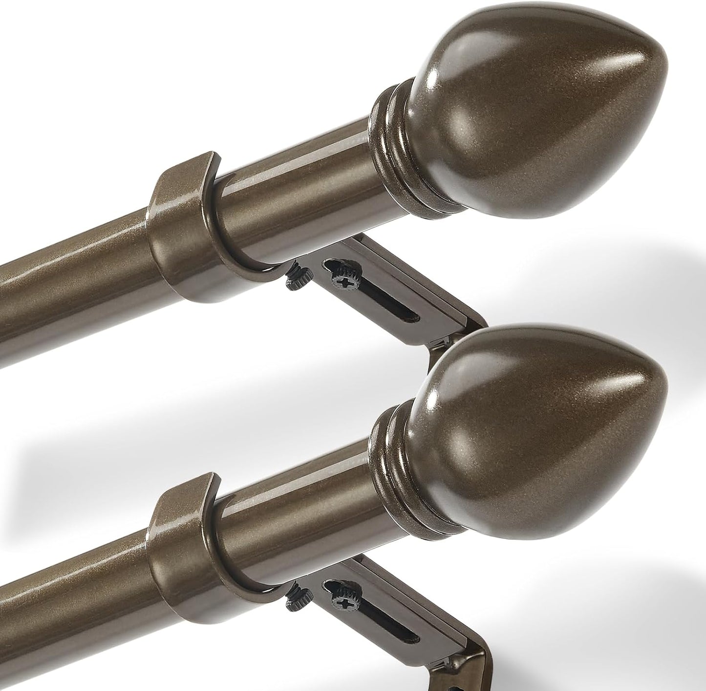Curtain Rods for Windows 16 to 136 inches, Curtain Rod Max Adjustable Length to 146 in, Drapery Rod 1 inch Diameter with Modern Knobs Finials (Brown, 16" to 136" - Set of 2)