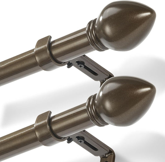 Curtain Rods for Windows 16 to 48 inches, Curtain Rod Max Adjustable Length to 60 in, Drapery Rod 1 inch Diameter with Modern Knobs Finials (Brown, 16" to 48" - Set of 2)
