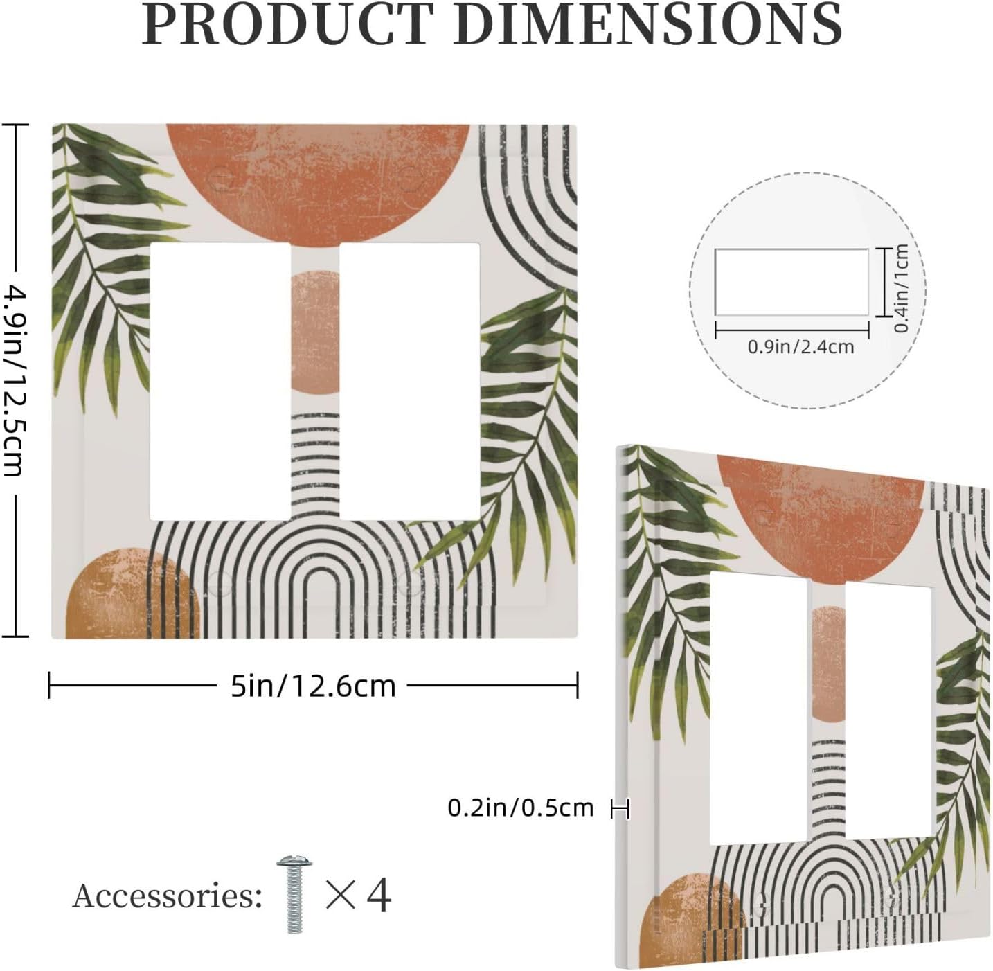 Beautiful Boho Mid Century Large Archs Sun Leaves Plants Decorative Outlet Covers 2 Gang Double GFCI Rocker Electrical Wall Panels Light Switch Cover Plate for Bedroom Living Room Decor