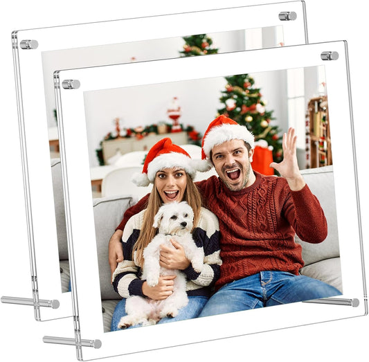 AITEE 11x14 Acrylic Picture Frames 2 Pack, Clear Desk Picture Frames with Stand, Modern Frameless Floating Frames Lucite Transparent Square Cubes Frame for Wall & Desktop Display Gift for Home Office