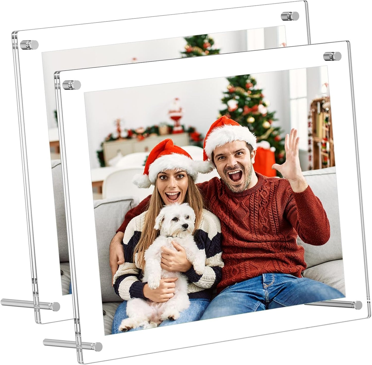 AITEE 4x6 Acrylic Picture Frames 2 Pack, Clear Desk Picture Frames with Stand, Modern Frameless Floating Frames Lucite Transparent Square Cubes Frame for Wall & Desktop Display Gift for Home Office