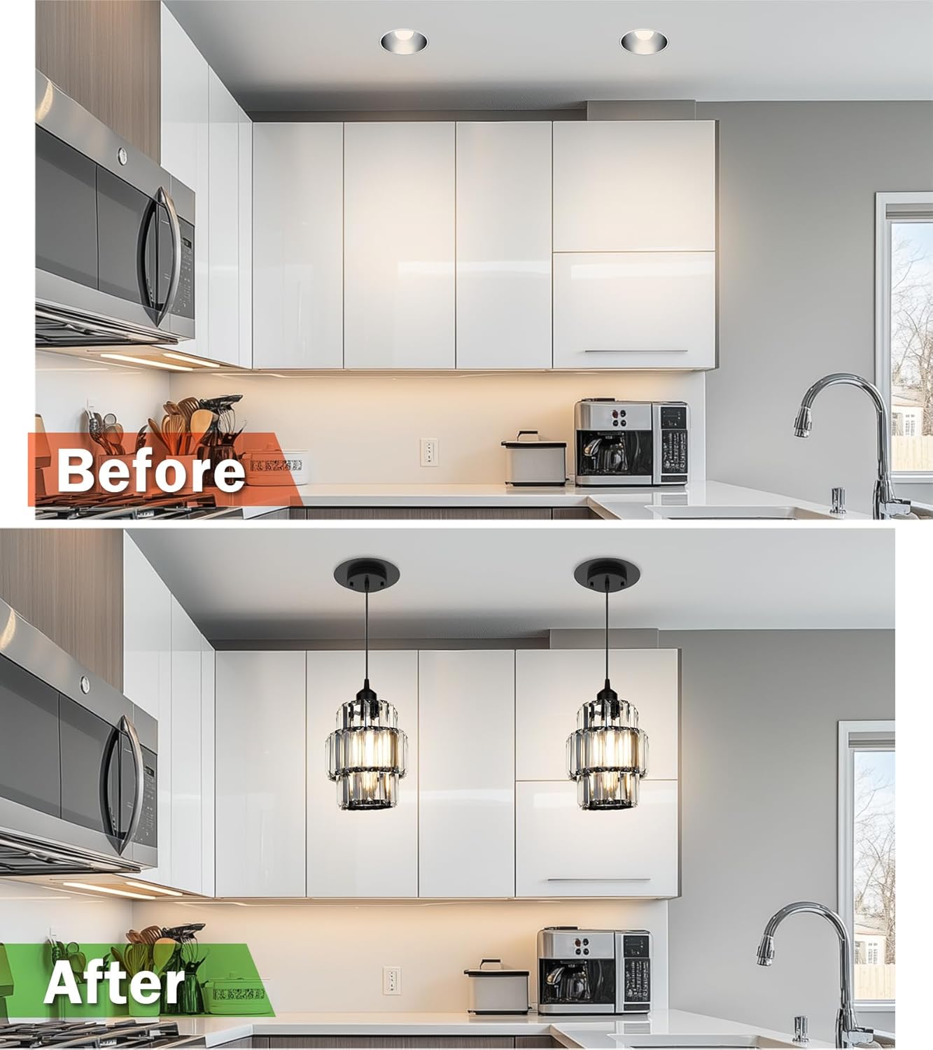 Recessed Can Light Conversion Kit for 5" and 6" Ceiling Fixtures - Pendant/Hanging Light Upgrade, Compatible with Ceiling Fans, Includes 7¾" Flat Steel Medallion,Black Finish,2 Pack