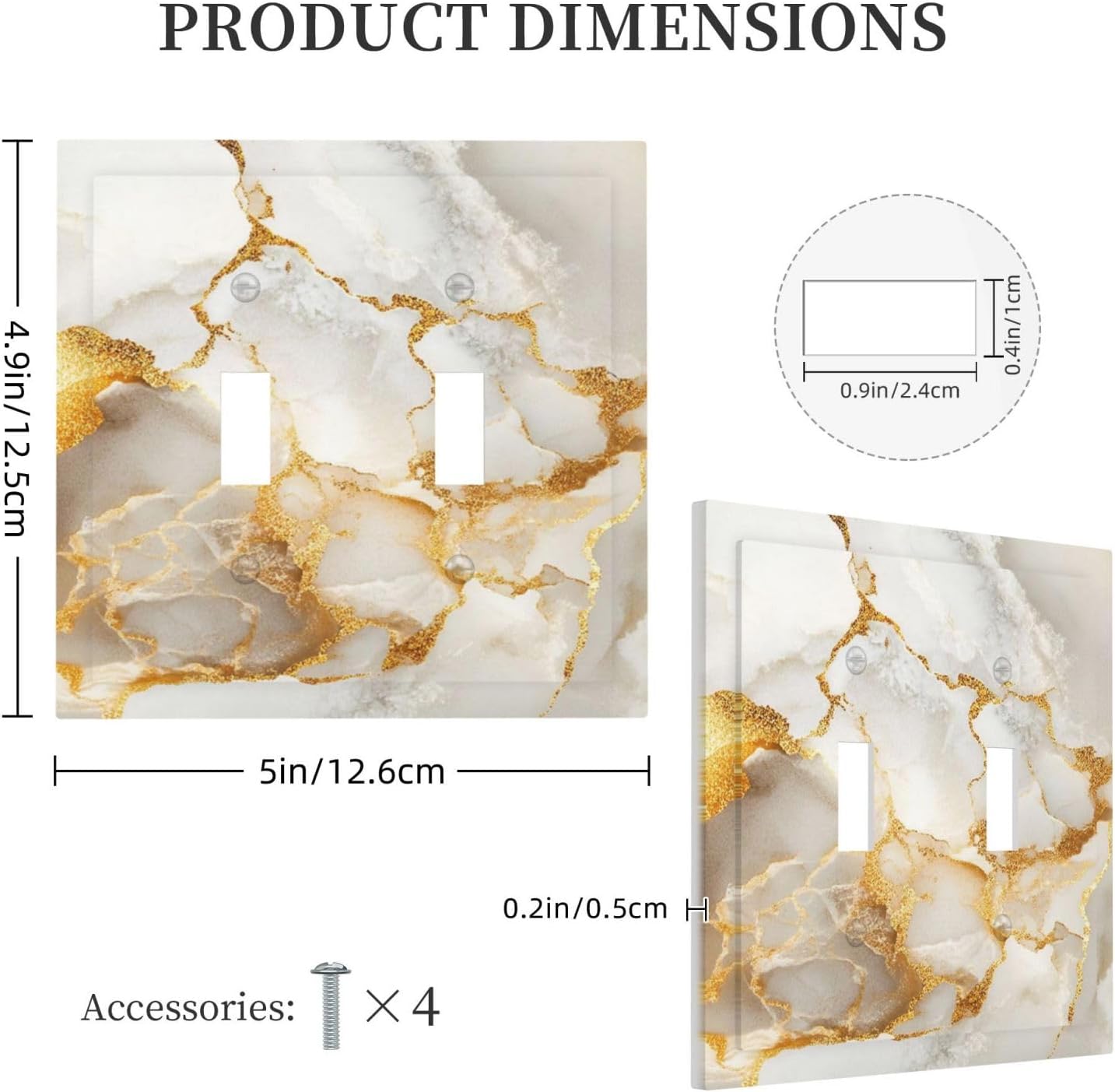 Gold Marble Crack Simple Abstract Print Decorative Switch Plates 2 Gang Double Toggle Outlet Light Switch Cover Wall Plate Electrical Faceplate for Bathroom Kitchen Home Decor