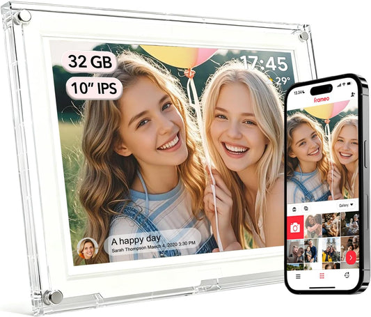 Frameo Digital Picture Frame,10.1 Inch WiFi Slim Acrylic Digital Photo Frames,1280x800 HD IPS Touch Screen Photo Frame Electronic,32GB Memory,Share Photos/Videos Instantly via Frameo App from Anywhere