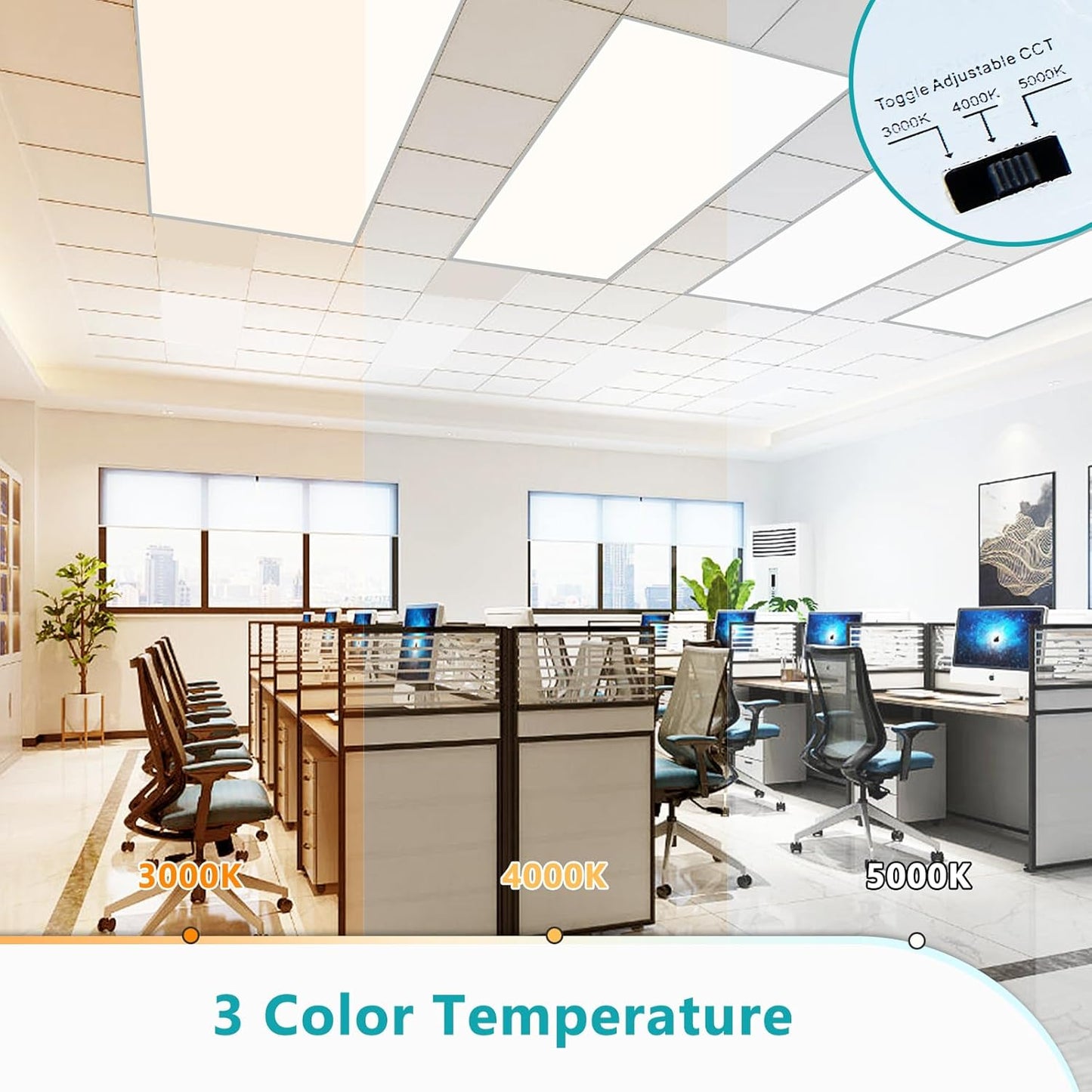 4 Pack 2x4 LED Flat Panel Light Fixture, Drop Ceiling Office Lights 3000K/4000K/5000K Switchable, 30W/40W/50W Selectable, 0-10V Dimmable, Dustproof, ETL