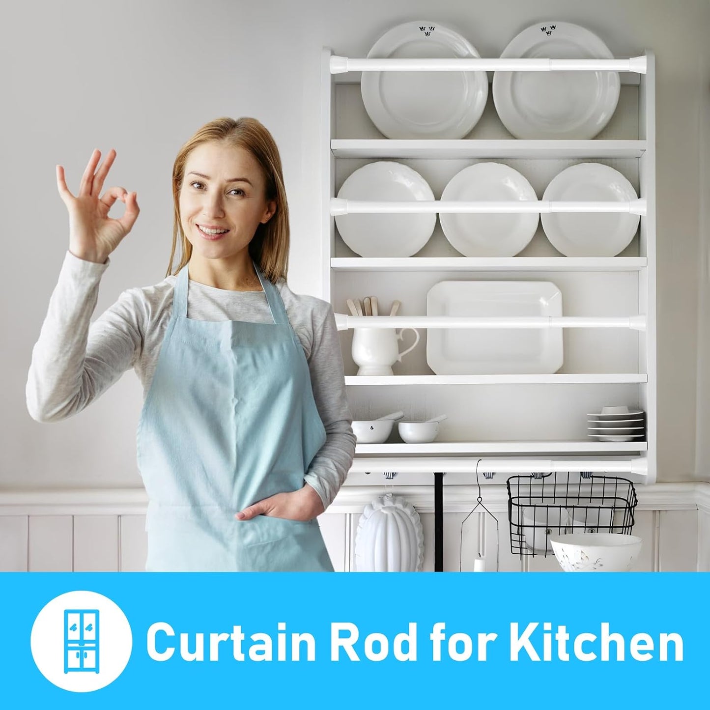 2 Pack White Tension Rod 16 To 26 Inch Spring Tension Rod Adjustable Spring Curtain Rods No Drilling Short Curtain Rod Extendable Small Spring Tension Rod for Closet Cupboard Bars Refrigerator