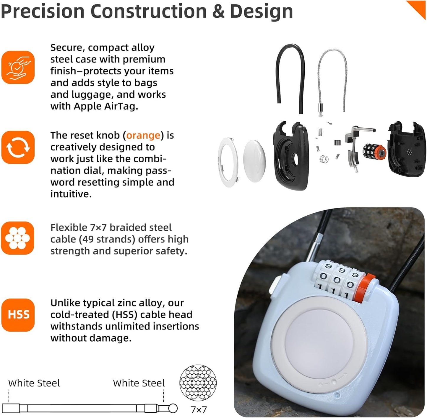 [Apple MFi Certified] iOS Tracking Tag & AirTag Holder Combination Lock, Compatible with Apple Find My, GPS Tracker Secure Case, Air TagHolder Lock for Travel Luggage, Suitcase, Backpack, Stroller