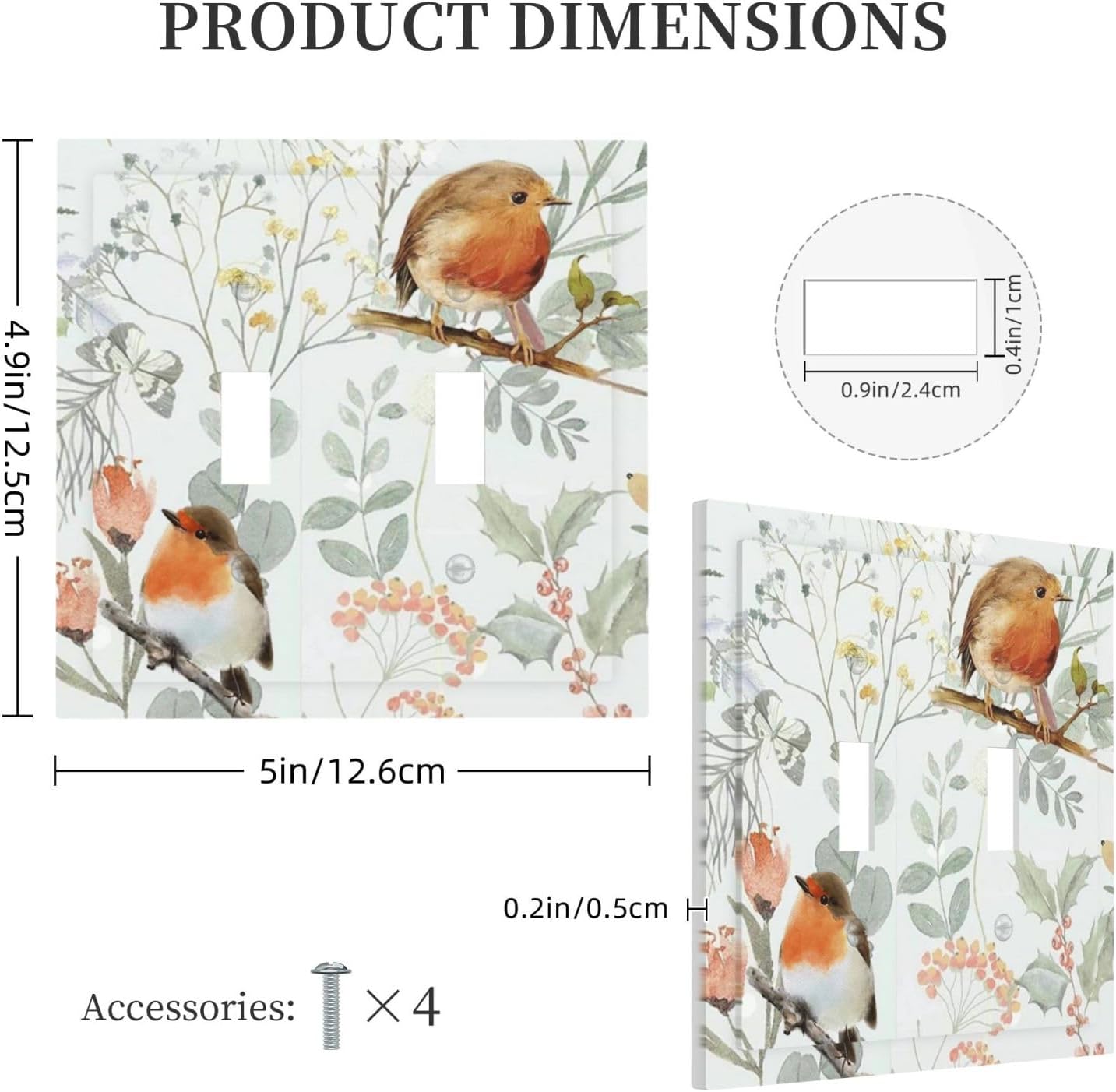 Decorative Switch Plates Red Floral Berries Colorful Bird Plant 2 Gang Double Toggle Outlet Light Switch Cover Wall Plate Electrical Faceplate For Bed Room Living Room Decor
