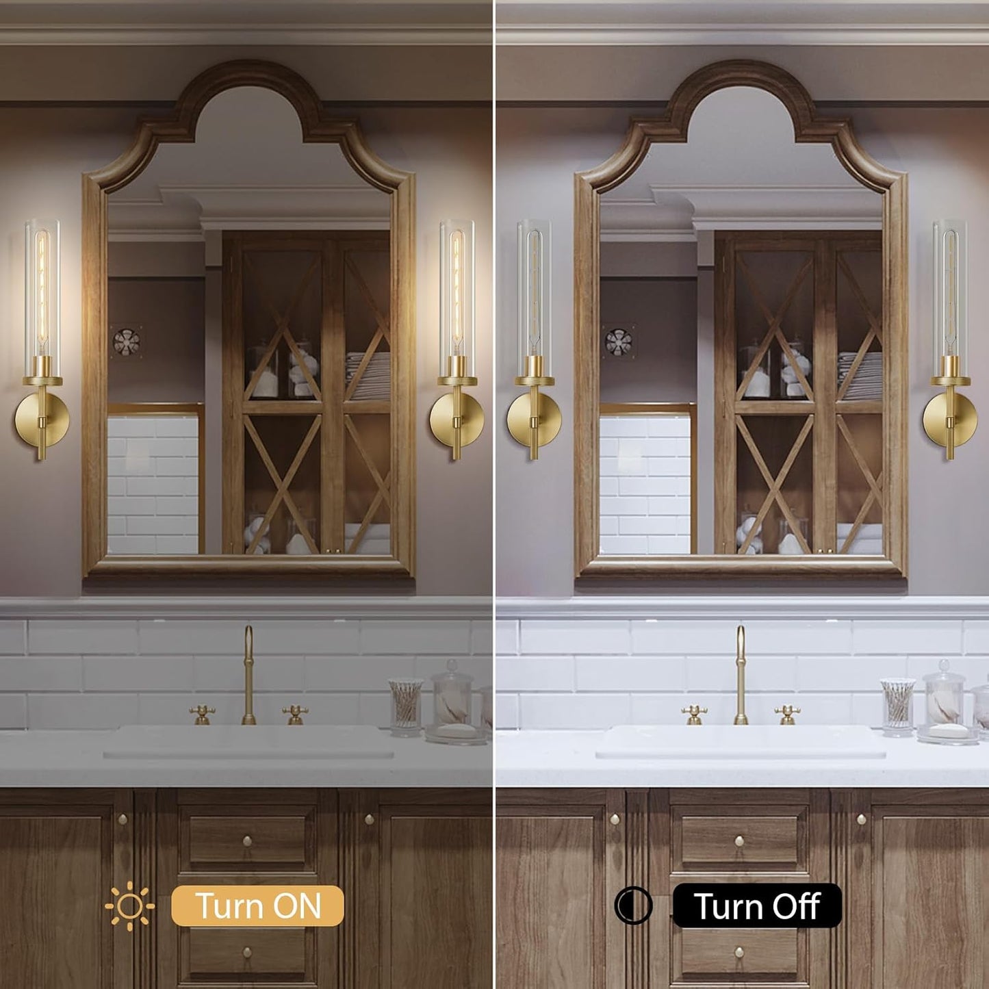 Antique Gold Wall Sconce 19.48" Modern Luxe Wall Lighting with Clear Glass Tube, Living Room Bedroom Bathroom Mirror Sconces, Staircase Decor Hallway Lamp Fixture(Including Bulb)