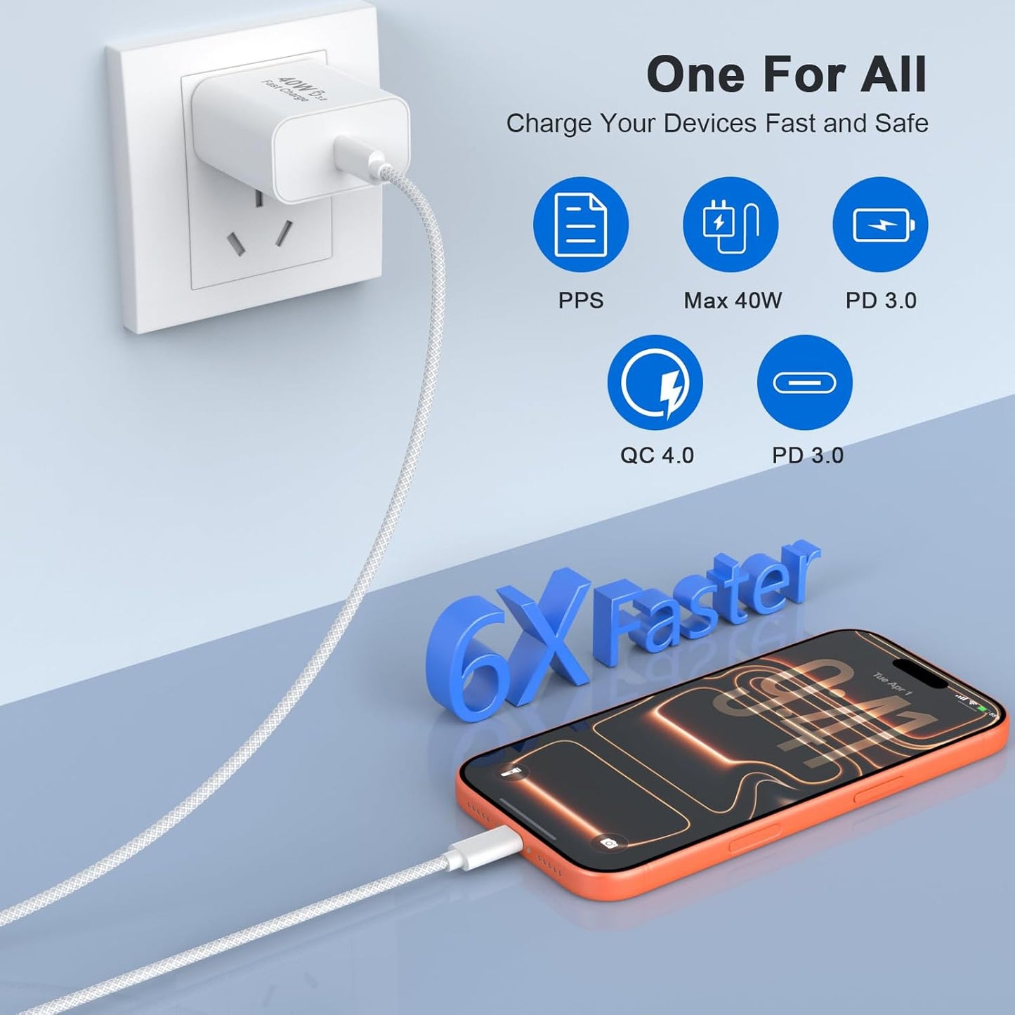 iPhone 17 Pro Max Charger Fast Charging, 40W USB C iPhone 17 16 15 Fast Charger Block with 10FT Long Woven Type C Charging Cable Cord for iPhone 17/17 Pro Max/17 Pro/Air/16/16 Pro Max/15/15 Pro Max