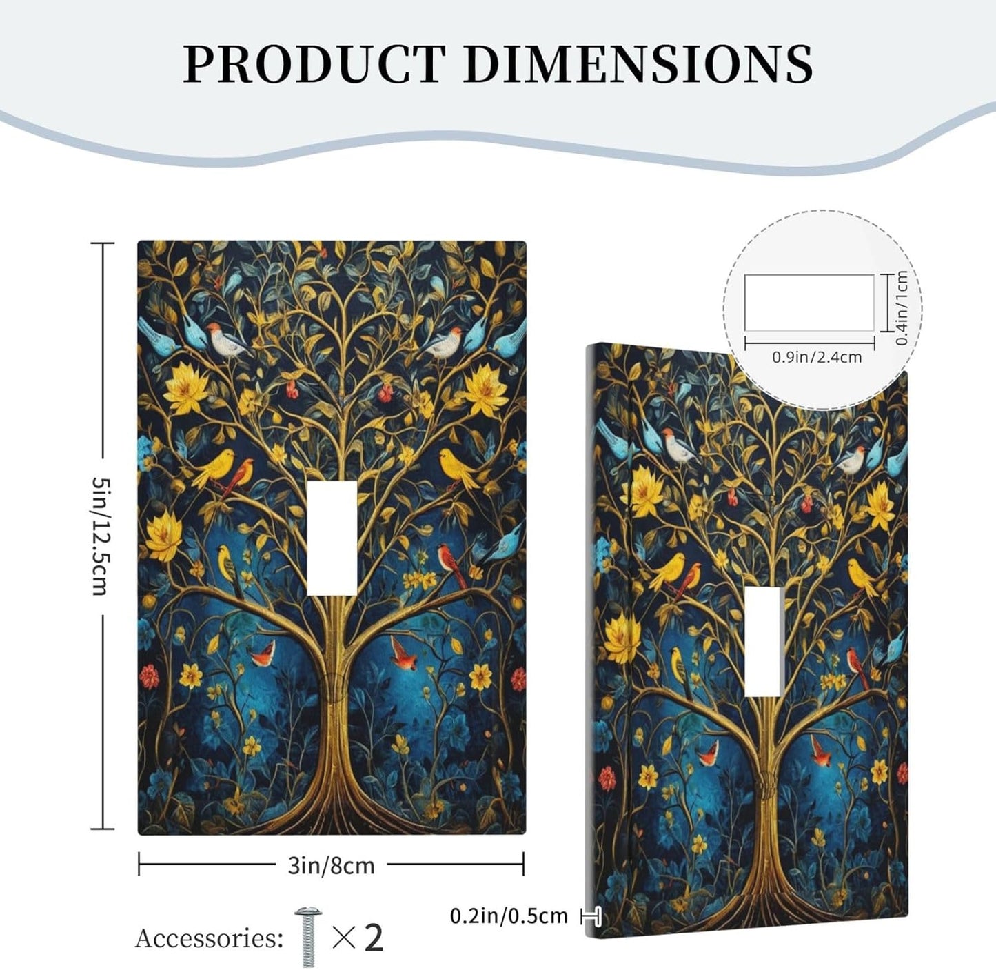 Decorative Switch Covers Plate Gold Tree With Birds Flowers on Branches 1 Gang Wall Plate Oversized Single Toggle Wall Cover Plate Jumbo Electrical Light Switch Plate Faceplate for Home Decor