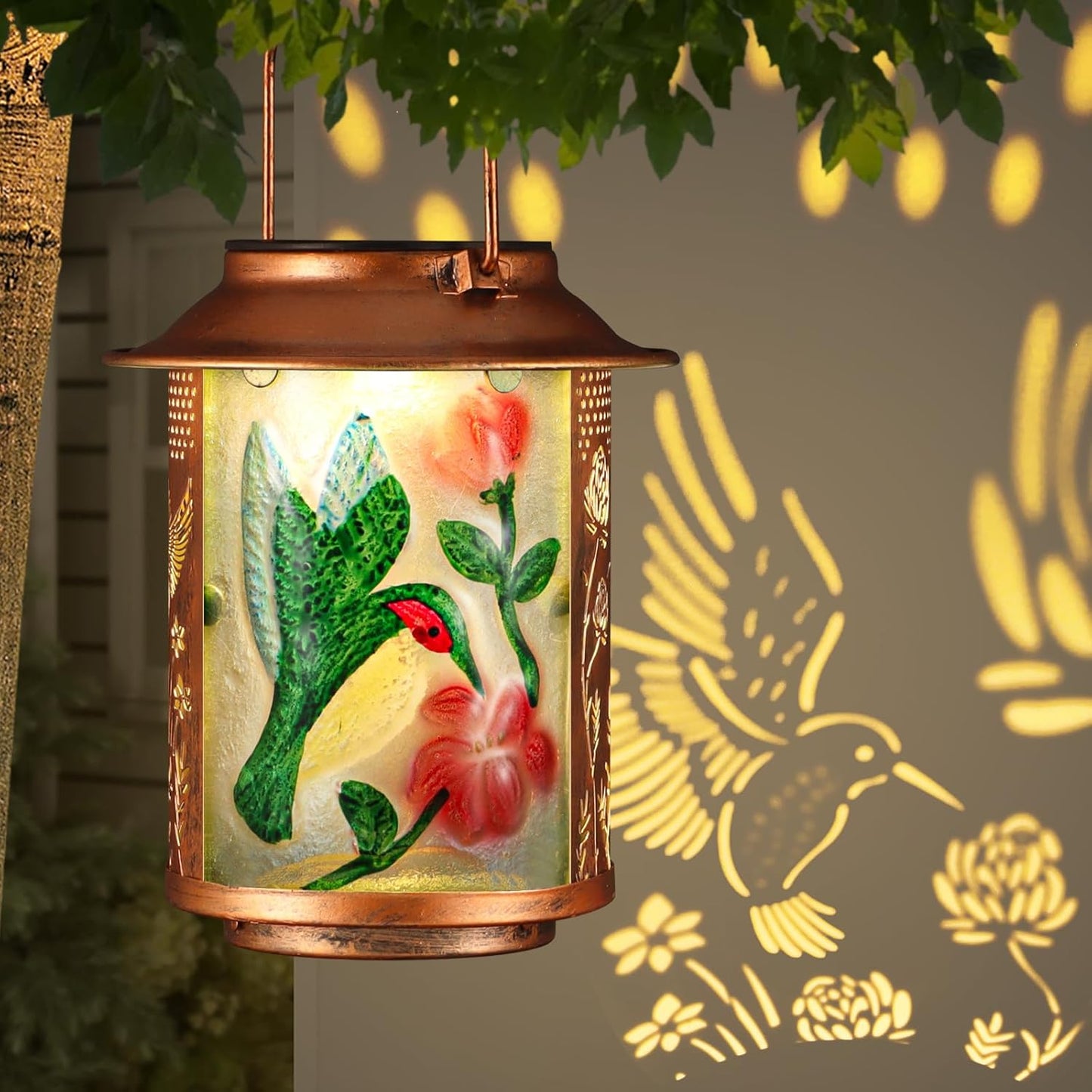 Hummingbird Solar Lanterns Outdoor Waterproof, Birthday Gifts for Women Mom Grandma , Metal Garden Decor Hanging Solar Lights Outside Decorative for Yard Patio Backyard Porch Decorations