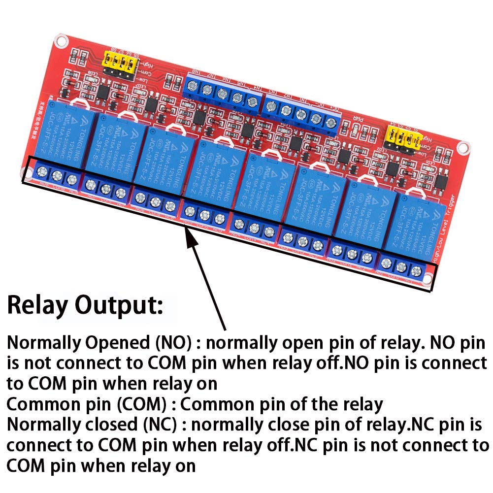 Relay Module with Optocoupler High/Low Level Trigger for Arduino (12, 12V Relay 8 Channel)