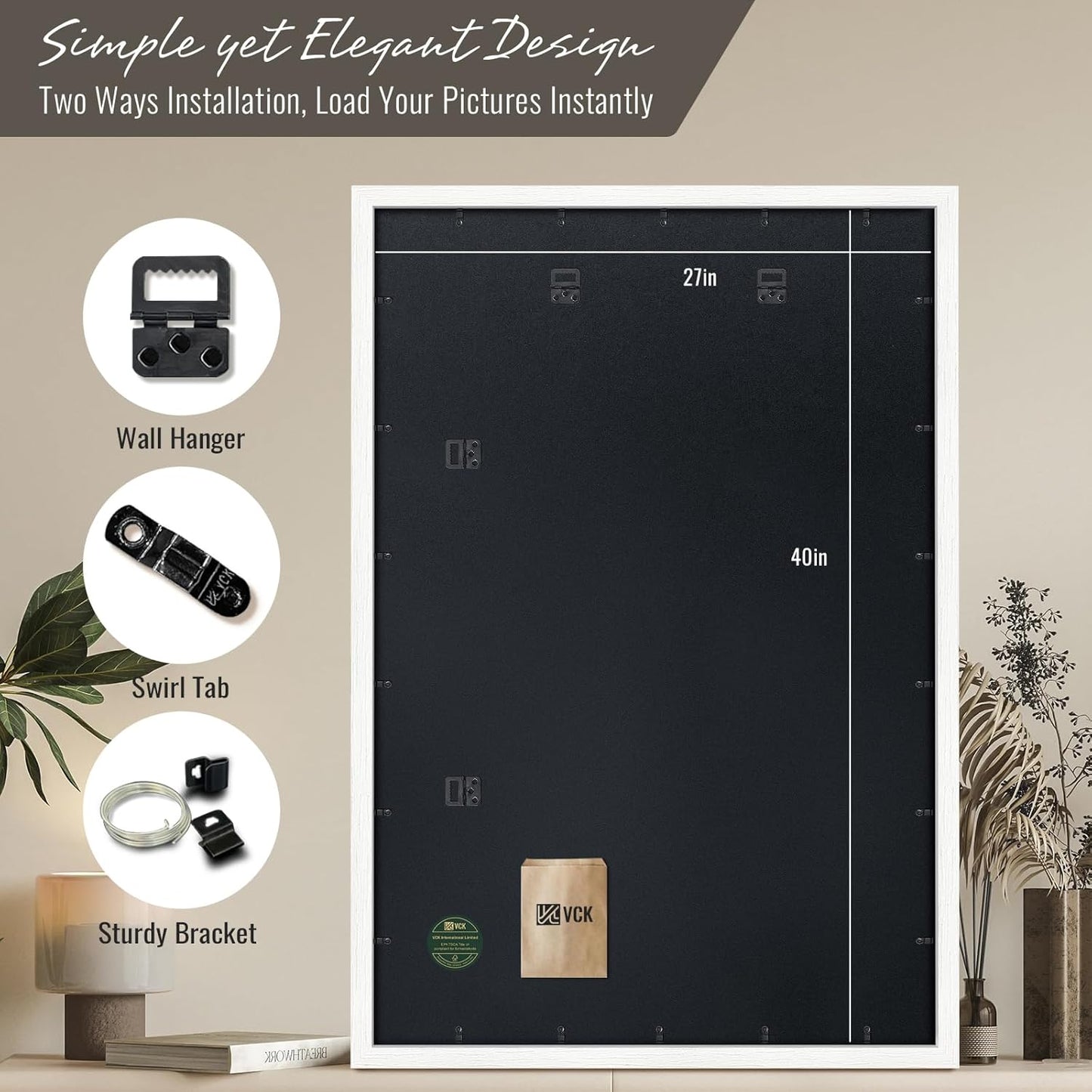 VCK 27x40 Poster Frames white Set of 6, Wide Border Wood Picture Frame, Multi-Directional Display Family Photos, Office Prints, Studio/Gallery Art, Woodgrain Series, Wall Hanging