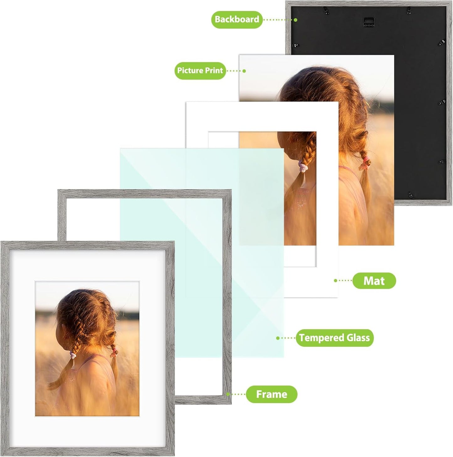 Golden State Art, 16X20 Picture Frame with Mat for 11X14 - High Definition Glass Wall Mounting Horizontal Vertical Display (Gray, 1 Pack)