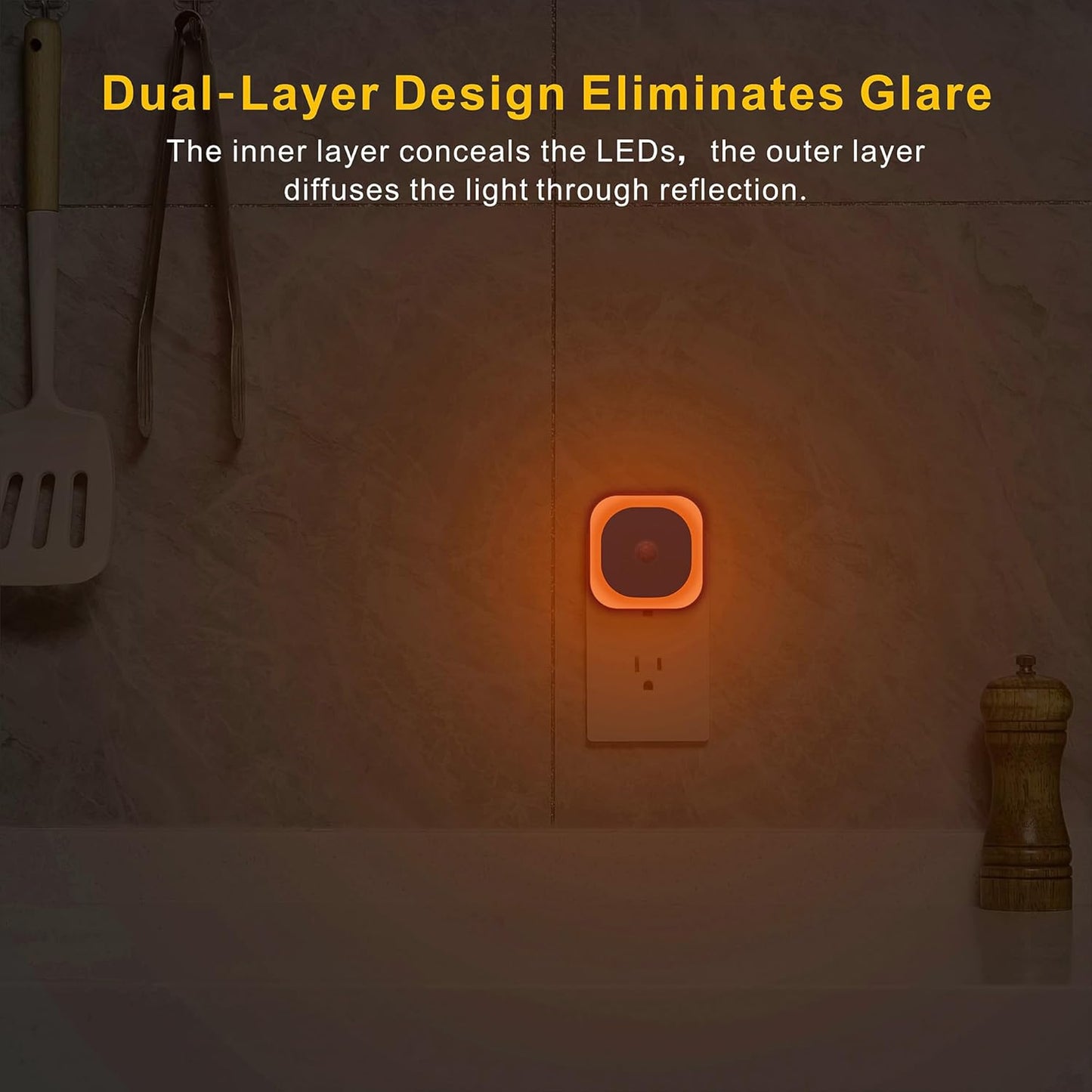 2 Pack Plug in Night Light with Motion Sensor & Dusk to Dawn Sensor, 3 Sensor Modes, Dimmable Night Lights Plug into Wall, Amber Nightlight for Sleep, Bathroom, Bedroom, Indoors, Kids