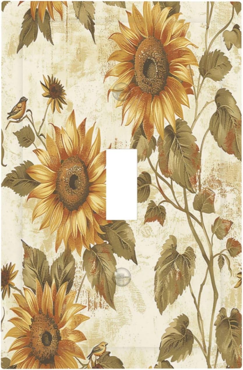 Decorative Light Switch Cover Rustic Sunflower Floral Pattern 1 Gang Single Toggle Device Electrical Faceplate Switchplates Decorator Outlet Wall Plate for Bedroom Cabin Decor