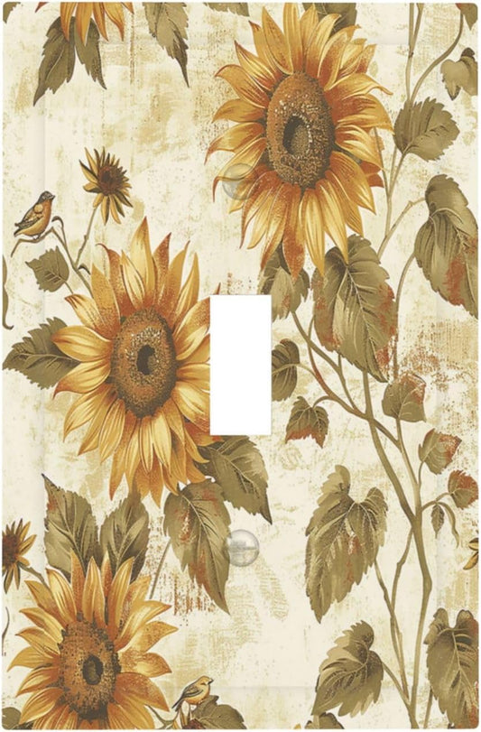 Decorative Light Switch Cover Rustic Sunflower Floral Pattern 1 Gang Single Toggle Device Electrical Faceplate Switchplates Decorator Outlet Wall Plate for Bedroom Cabin Decor