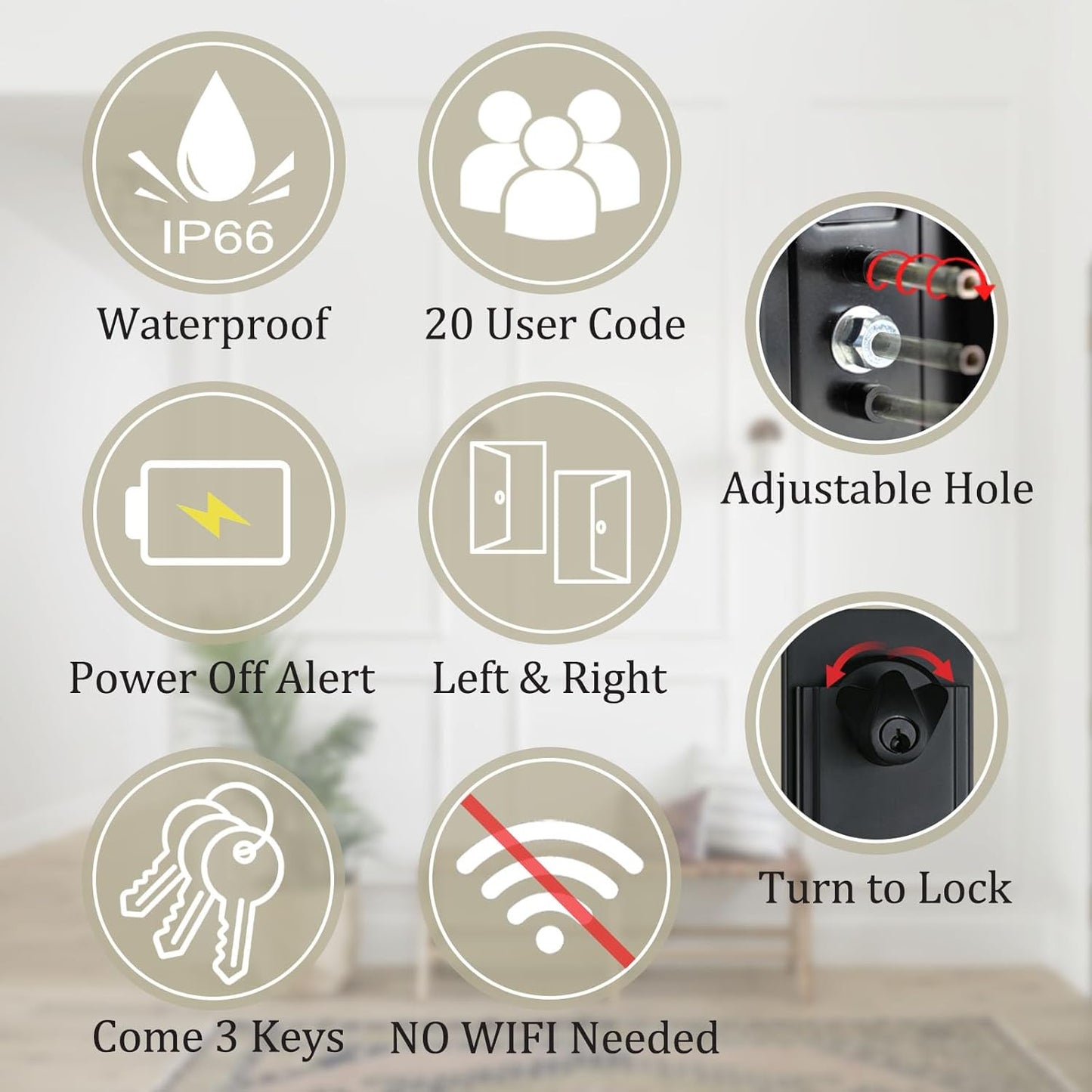 NEWBANG Left-Handed Matte Black Electronic Smart Handleset with Keypad Lock for Double Front Door（Keys Reserved）,MDHST2016DB-E-SET-LH