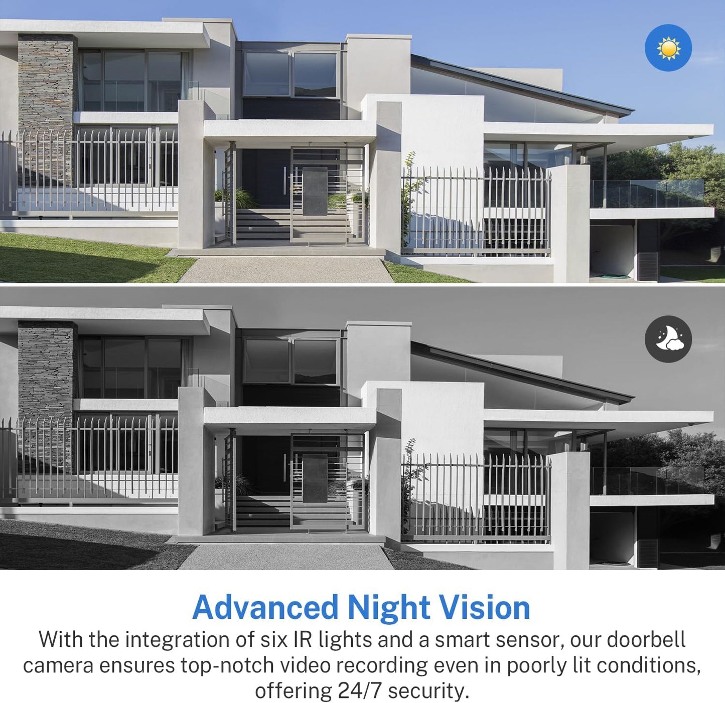 WiFi Video Doorbell Camera with Human Detection, Battery Powered, Night Vision, 2-Way Talk, 2.4G WiFi, Cloud Storage