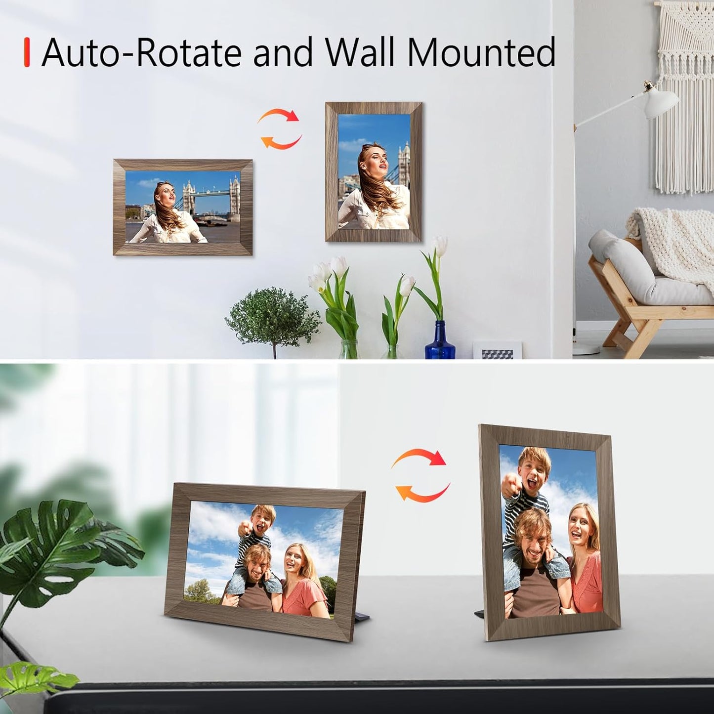 Canupdog WiFi Digital Picture Frame 10.1 Inch, IPS Touch Screen Smart Cloud Digital Photo Frame with 16GB Storage, Wall Mountable, Auto-Rotate, Share Photos from Anywhere Via App