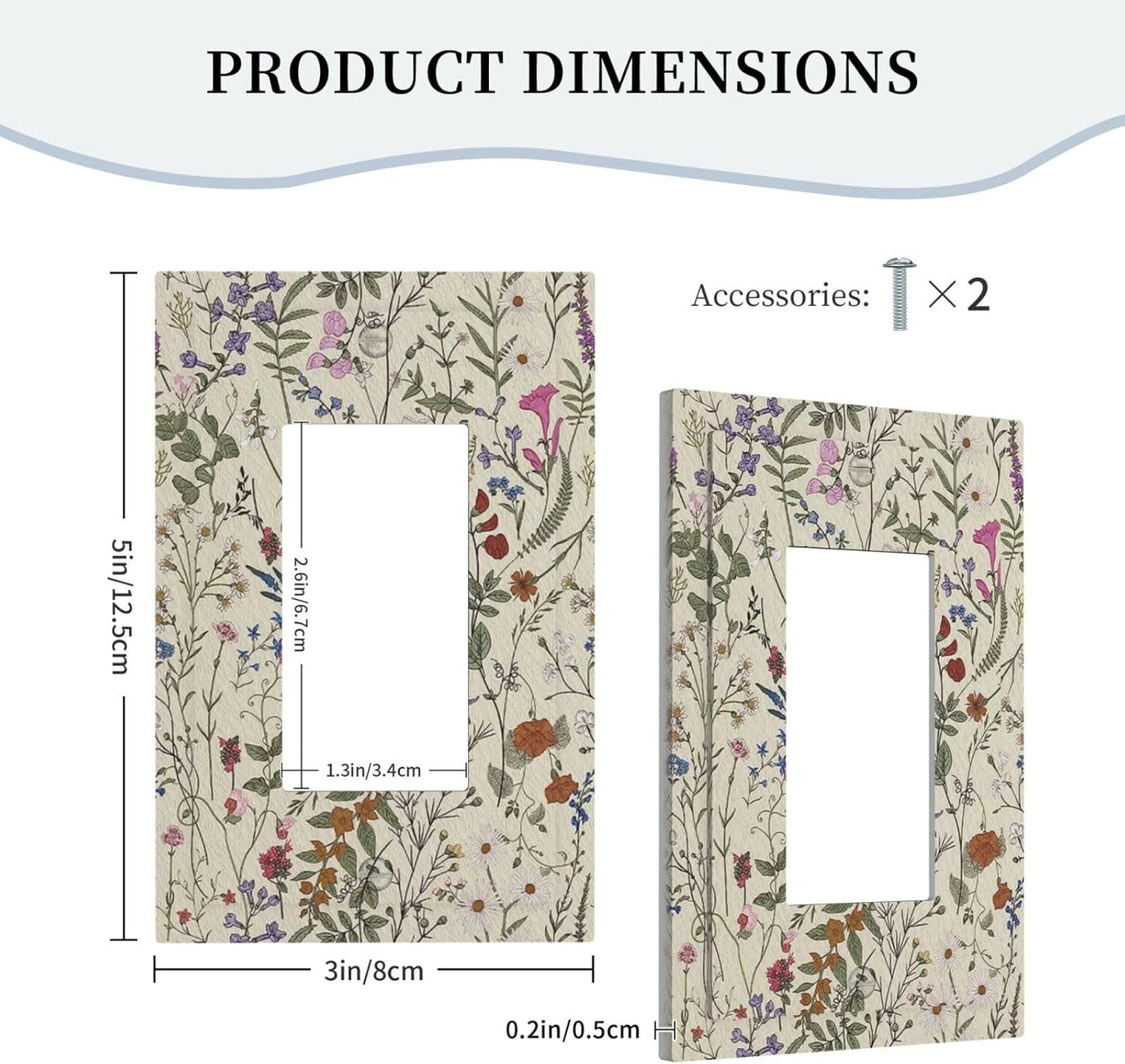 Beige Background Boho Flowers Plant Leaf 1 Gang Rocker Light Switch Covers Single Decora Outlet Wall Plate Decorative Switchplate Faceplate GFCI for Country Bathroom Bedroom Decor