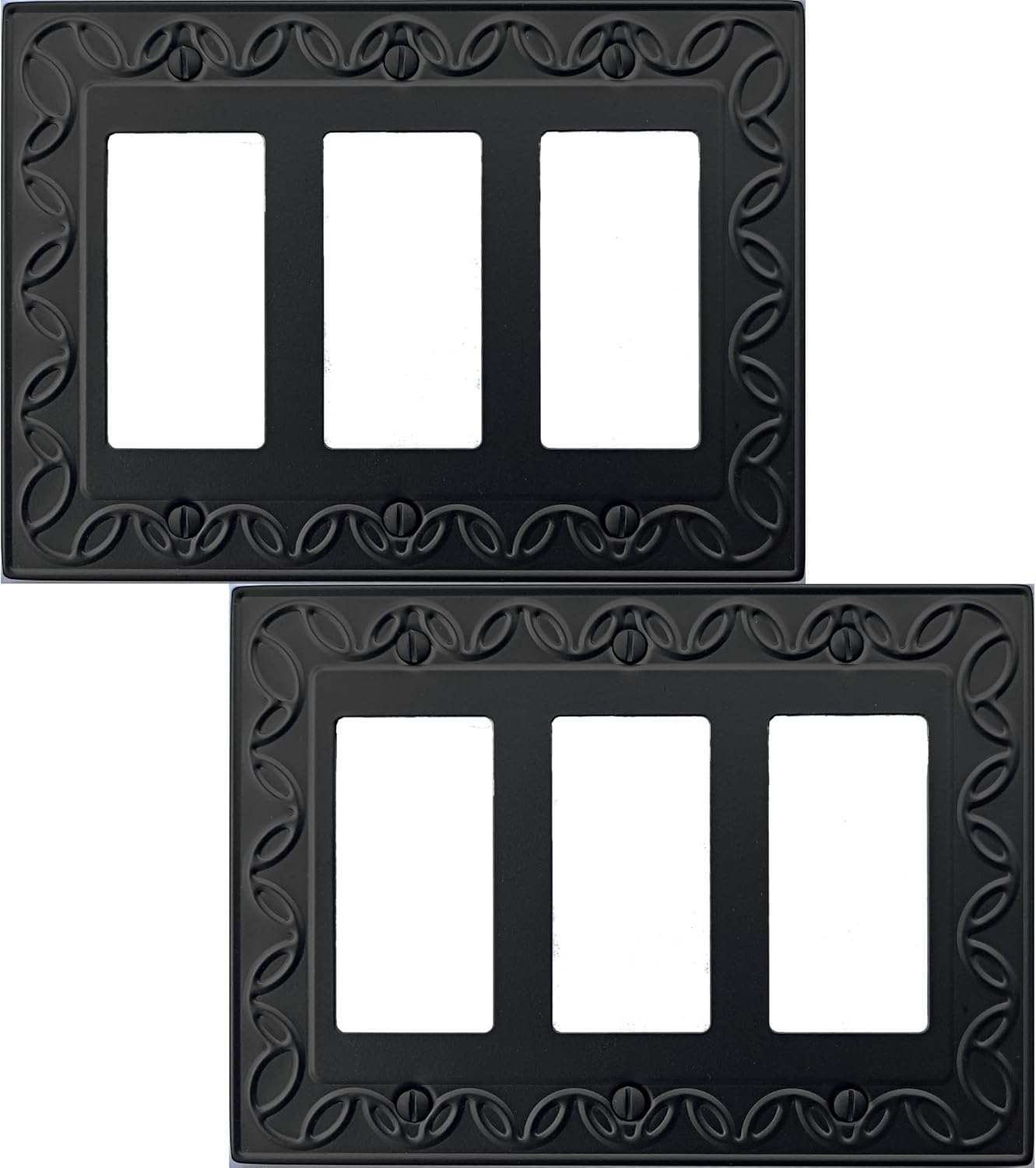 Triple Decorator Light Switch Cover NovaBloom Metal Wall Plate, 2-Pack Black 3 Gang Triple Rocker, Receptacle Dimmer Switch Cover GFCI Outlet Decorative Wallplate, Durable