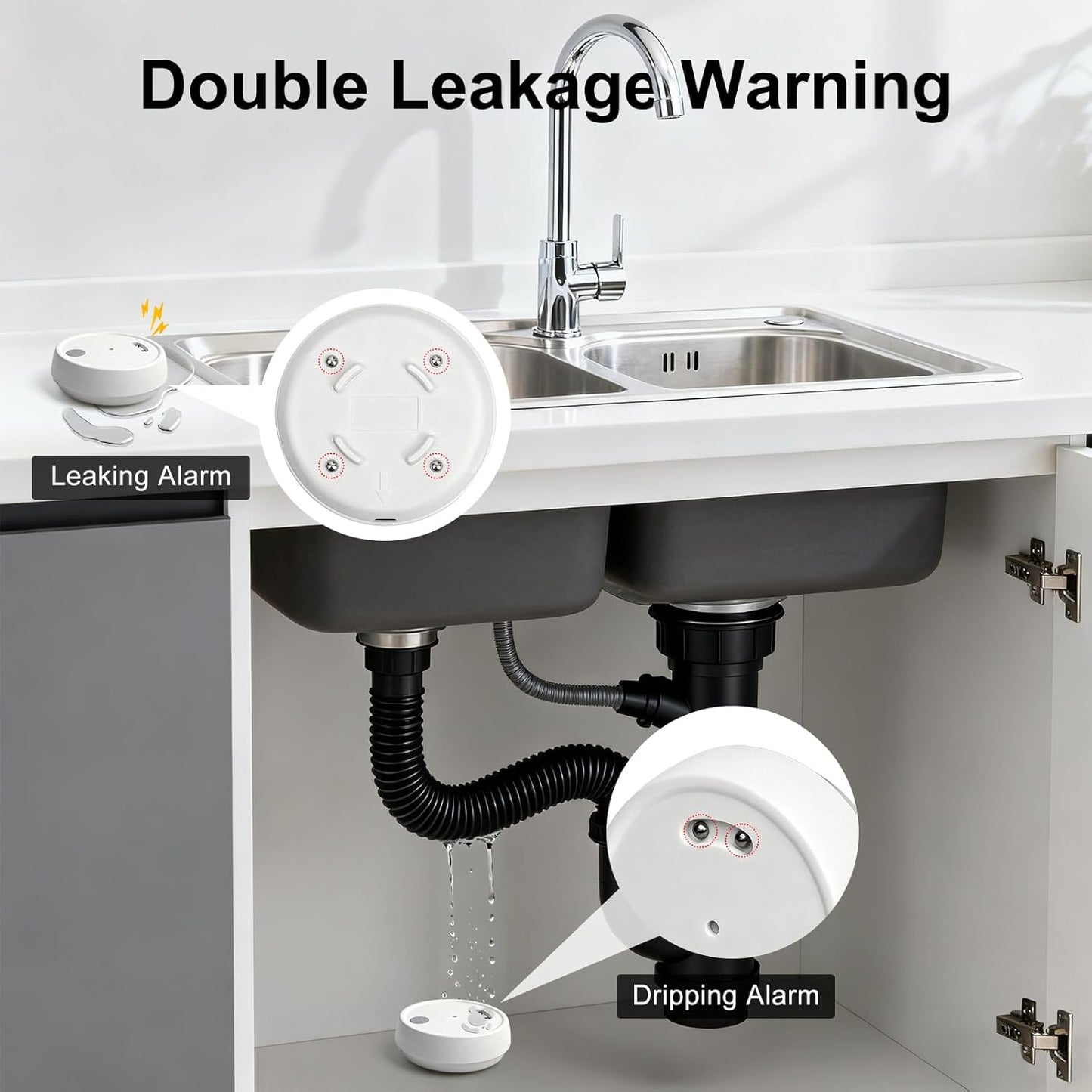 eMylo Water Leak Detectors for Home, Water Leak Sensor Alarm with Sensitive Leak and Drip Alert, IP66 Waterproof, Flood Monitor Detector for Home Basement Sink Kitchen Bathroom Laundry