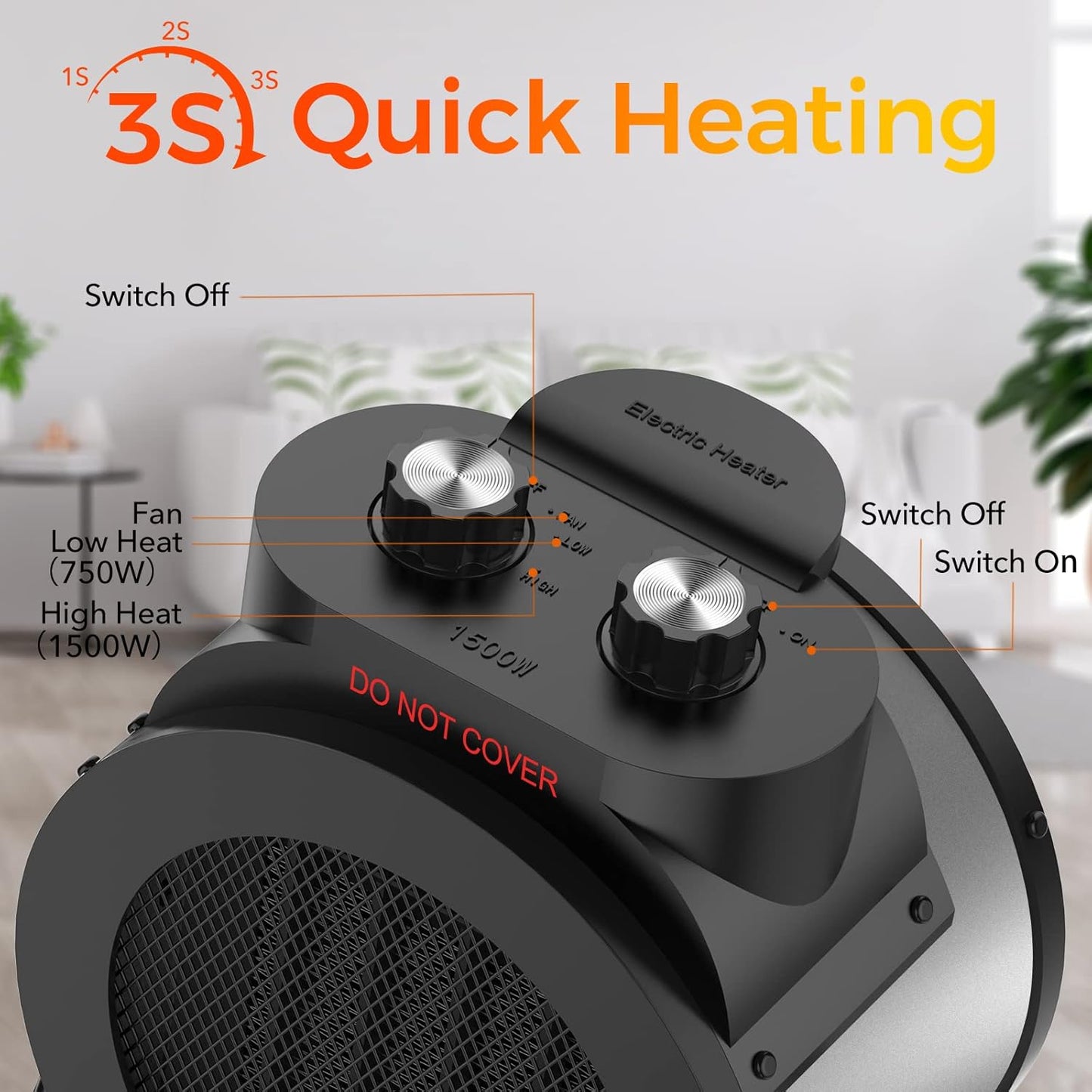 1500W Electric Space Heater with 90 Adjustable Angle, Overheat Protection, Heater for Garage, Office, Indoor Use