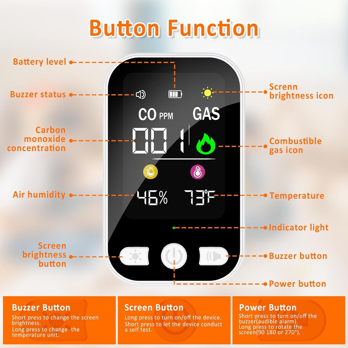 4-in-1 Upgraded Natural Gas Leak Detector, Plug-in Carbon Monoxide Detectors, CO & Gas Detector with Temperature & Humidity, Portable Gas Leak Detector for Home, Kitchen, RV, Travel