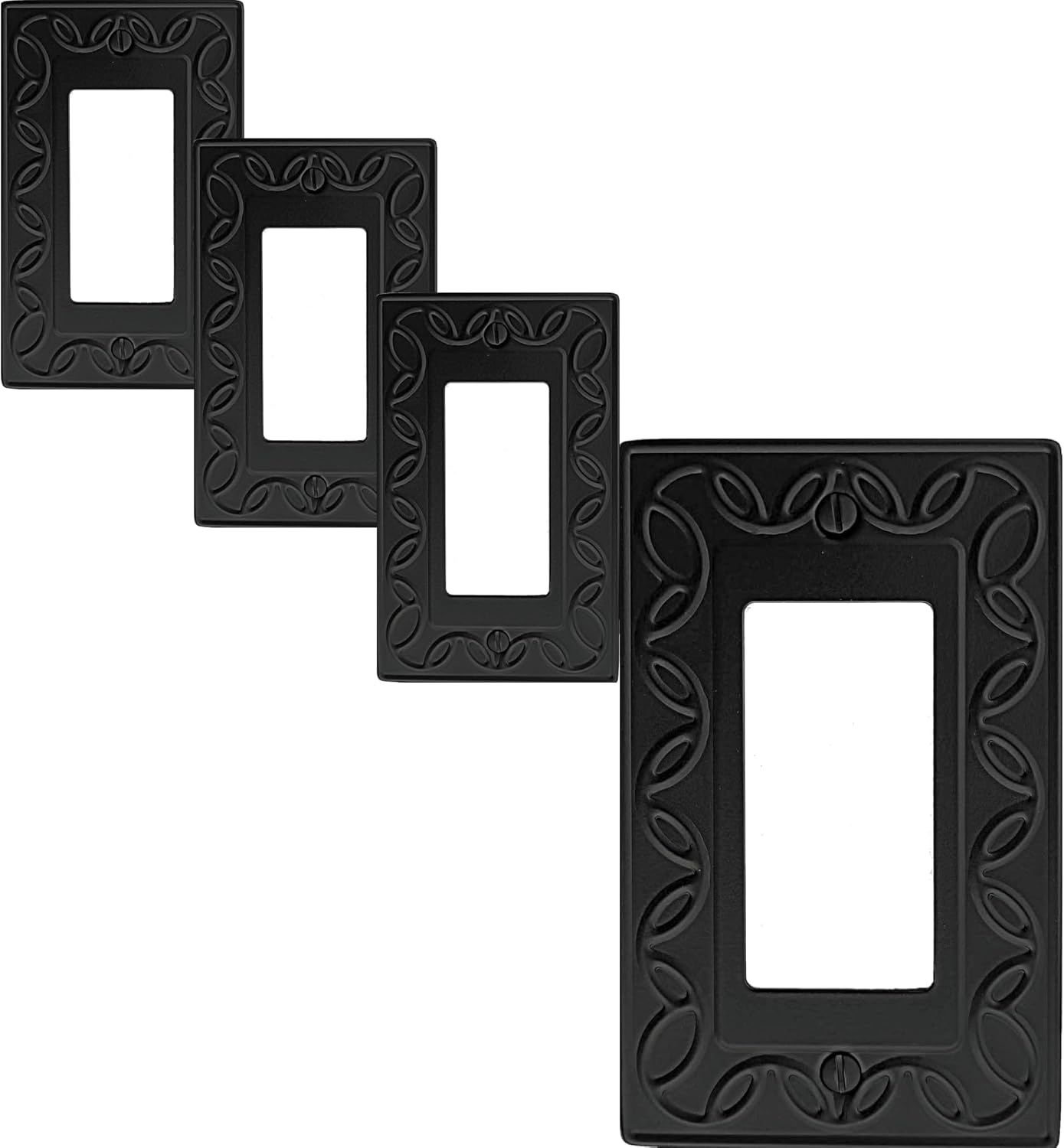 Single Decorator Light Switch Cover NovaBloom Metal Wall Plate, 4-Pack Black 1 Gang Single Rocker, for Receptacle Dimmer Switch Cover GFCI Outlet Decorative Wallplate, Durable