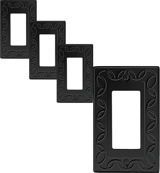 Single Decorator Light Switch Cover NovaBloom Metal Wall Plate, 4-Pack Black 1 Gang Single Rocker, for Receptacle Dimmer Switch Cover GFCI Outlet Decorative Wallplate, Durable