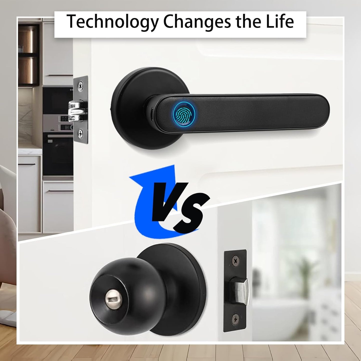 Fingerprint Smart Door Lock, Biometric Door Lock with App for Bedroom, Home, Apartment, Hotel (Black)