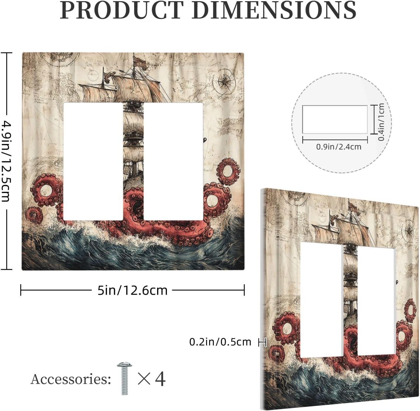 Decorative Outlet Covers Vintage Octopus Ocean Sailboat Bizarre Adventure 2 Gang Double GFCI Rocker Electrical Wall Panels Light Switch Cover Plate for Bathroom Kids room Decor