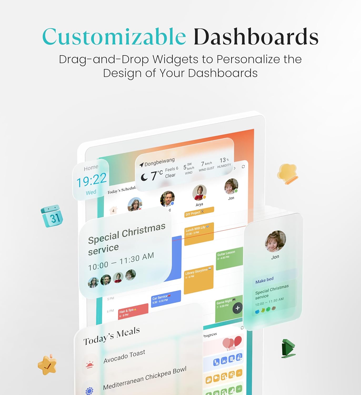 Cozyla Mate Digital Calendar+ 2: 24 Inch Wall Touch Screen Chore Chart Customizable Dashboard Smart Electronic Calendar for Family Schedules Meal Planner Supports All Google Play Apps Wall Mount White