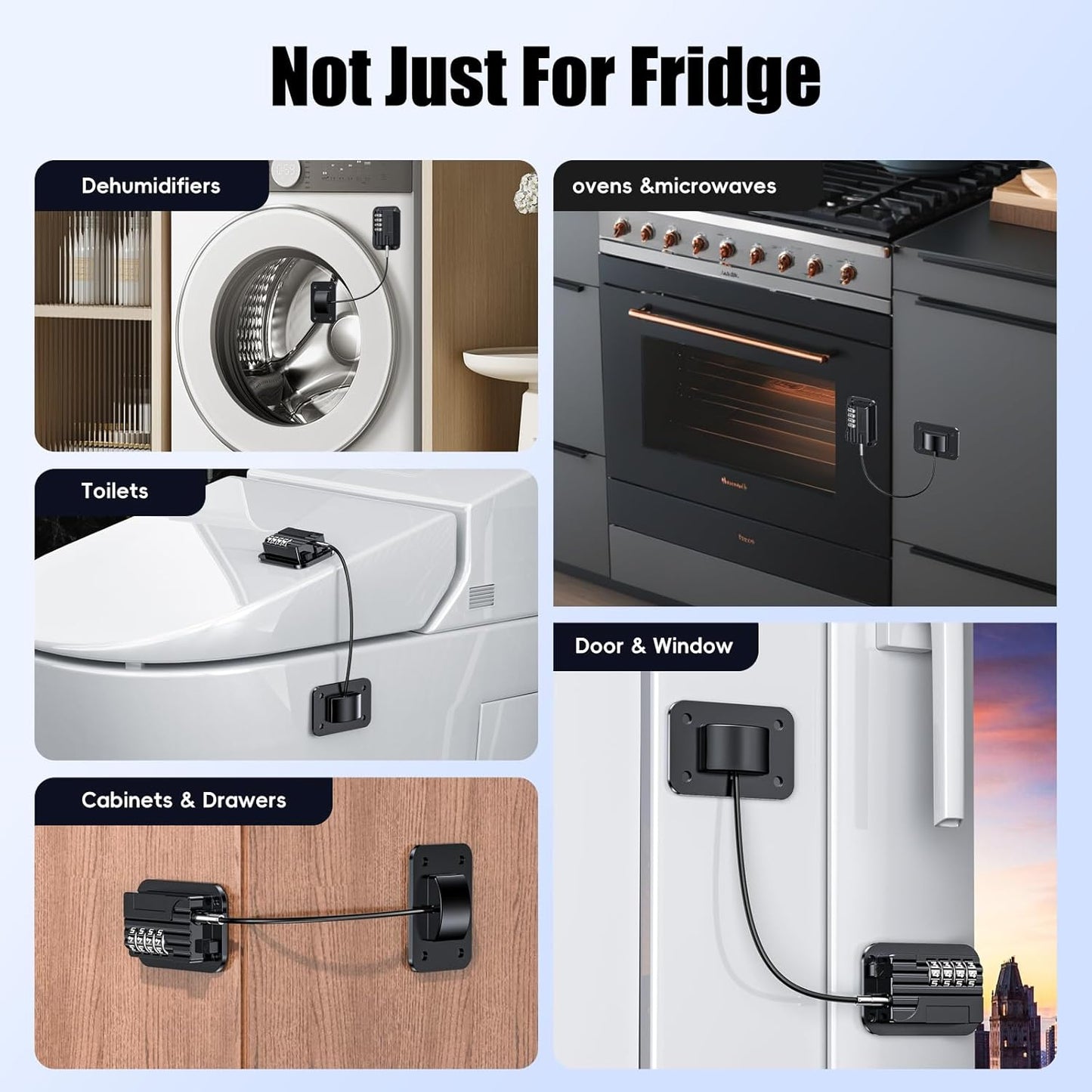 Upgraded Refrigerator Combination Locks- Changeable Password Fridge Locks for Kids, Toddlers and Children, Child & Baby Proofing Safety Door Lock for Cabinet and Drawers Windows (Black-1 Pack)