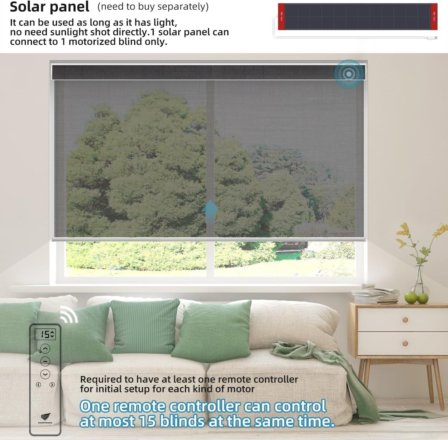 SmartWings Motorized Light Filtering Roller Shades 60% Blackout Work with Matter Homekit Alexa Z-Wave ZigBee SmartThings Google, Cordless with Remote Control, Twilight Shadow